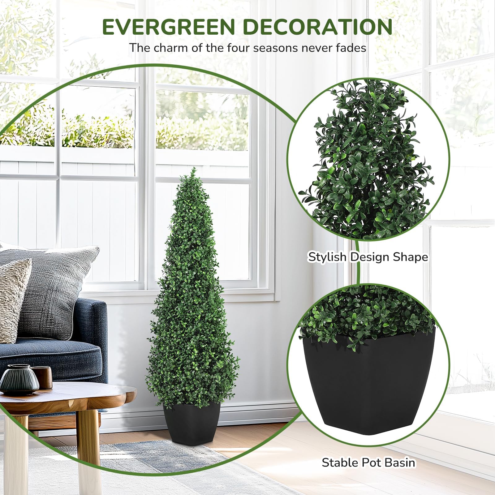 Garvee Lot de 2 buis artificiels coniques de 91 cm, topiaires verts pour décoration d’entrée, terrasse et jardin