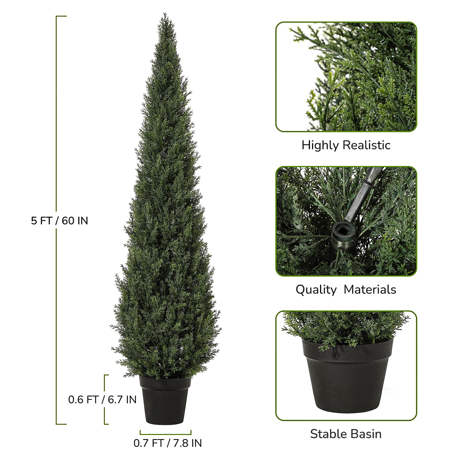 Garvee Lot de 2 arbres artificiels cèdre topiaire 152 cm, faux cyprès en pot, plantes persistantes décoratives pour intérieur, porche, terrasse et jardin