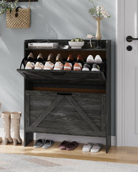 Rangement à chaussures Garvee avec 2 tiroirs pliables, marron rustique, pour couloir et entrée, gain de place, durable, pieds en métal