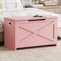 Banc de rangement en bois Garvee de 76 cm avec verrou de sécurité pour salon et chambre, grand banc à chaussures, robuste, marron