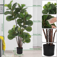 Ficus lyrata artificiel Garvee de 120 cm (4 pi) avec 72 feuilles et pot en ciment robuste, idéal pour la maison et le bureau. Entretien facile. Vert foncé.