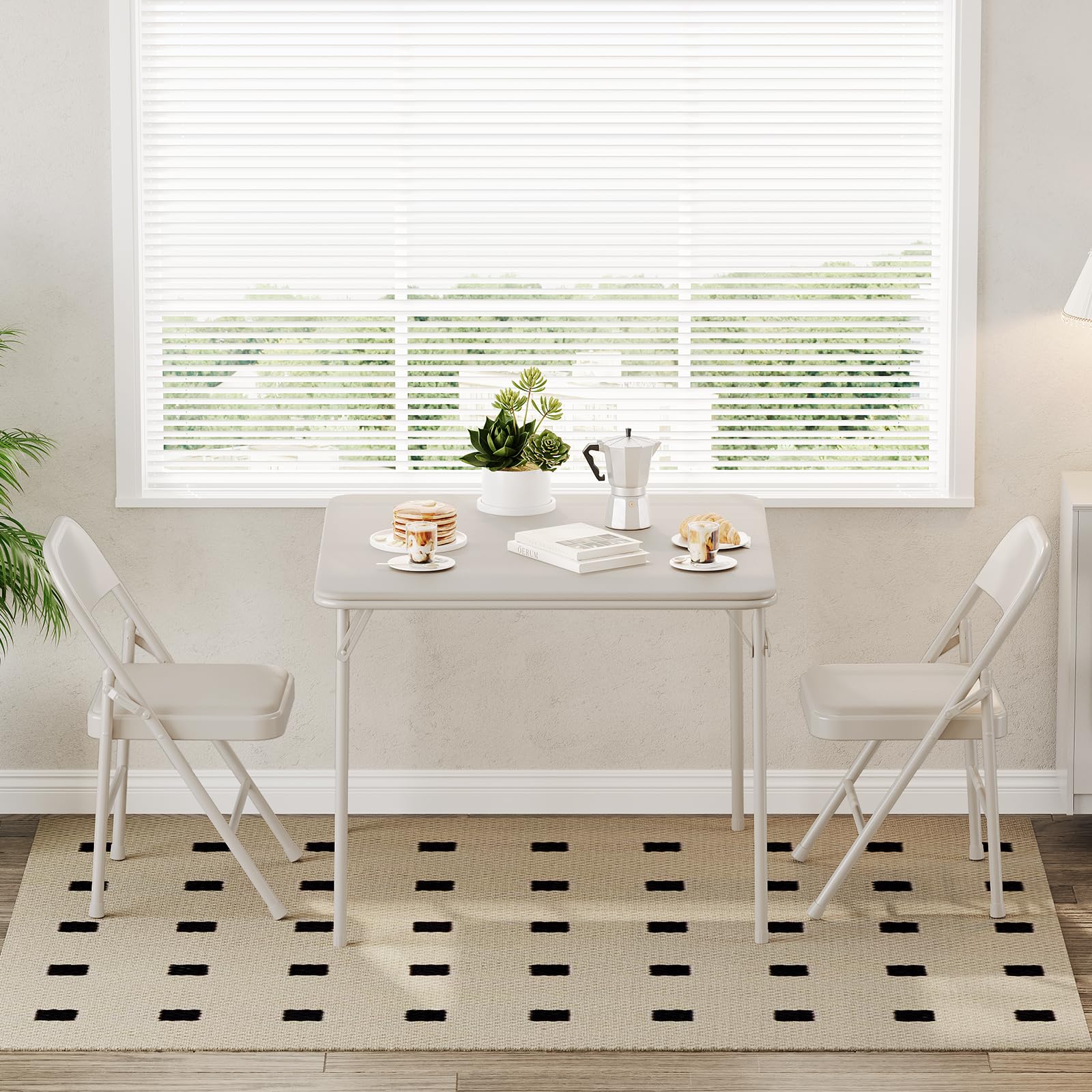 Table pliante Garvee 33,6 pouces avec coussin en PU, cadre en métal, antidérapante, pour le bureau et le camping, beige, polyvalente
