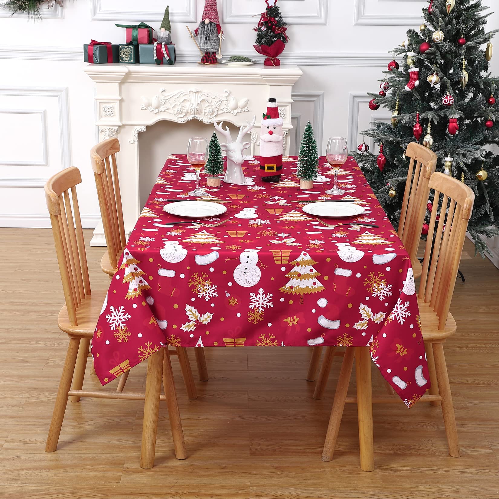 Nappe de Noël Garvee Bonhomme de neige imperméable et moderne verte 137 x 228 cm pour fête, cuisine, salon