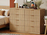 Garvee commode flûtée 8 tiroirs pour chambre, rangement spacieux, bois, tiroirs silencieux, design moderne, polyvalente, salon, bois naturel - bois naturel