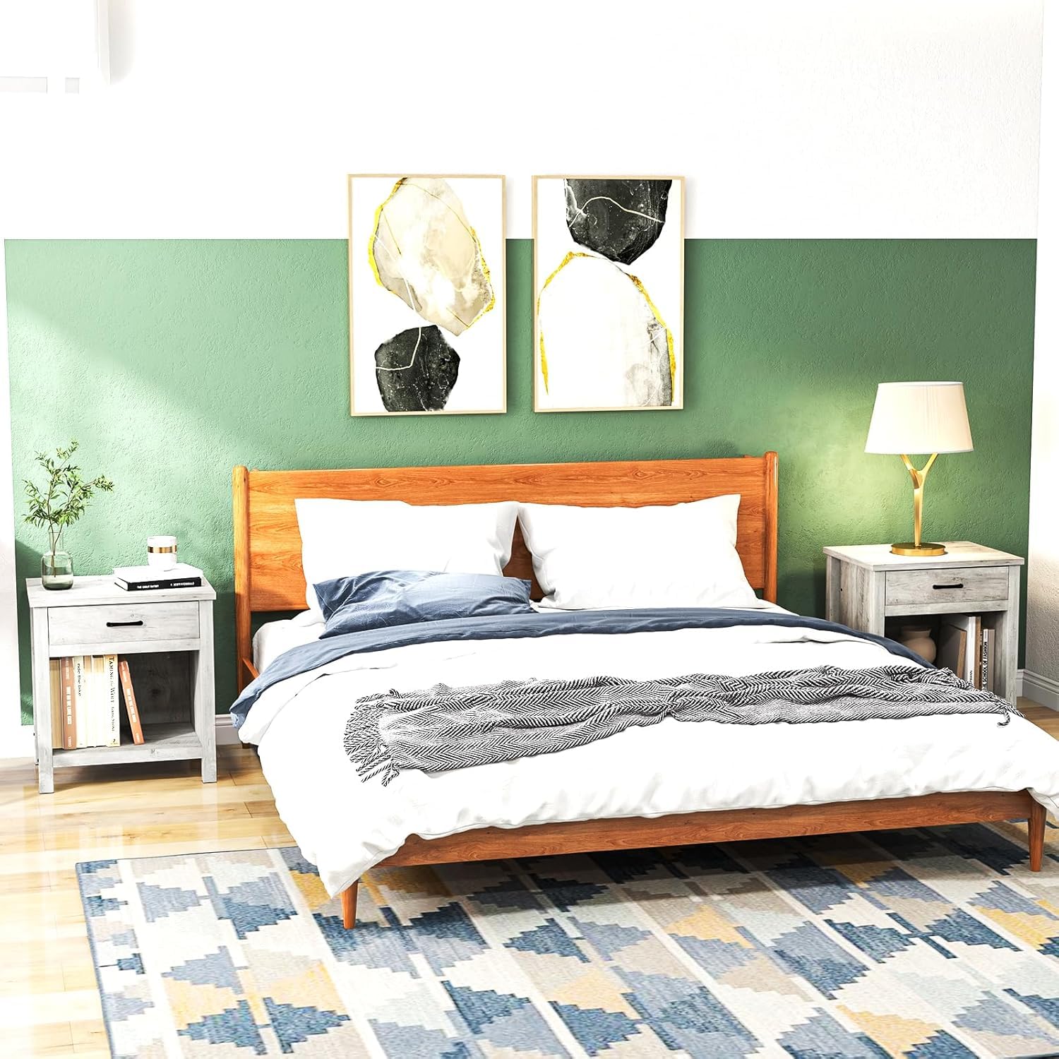 Table de chevet carrée Garvee avec rangement, gris bois, pour chambre et salon, fonctionnalité moderne