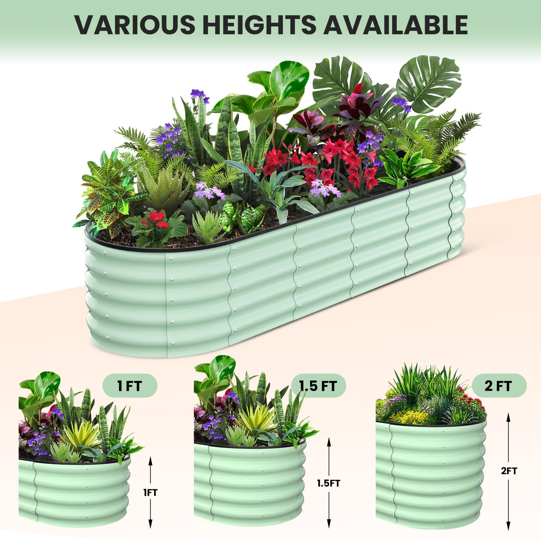 Potager surélevé Garvee, en métal ovale, avec revêtement aluminium-magnésium-zinc, pour le jardin, robuste, résistant aux intempéries, durable et flexible