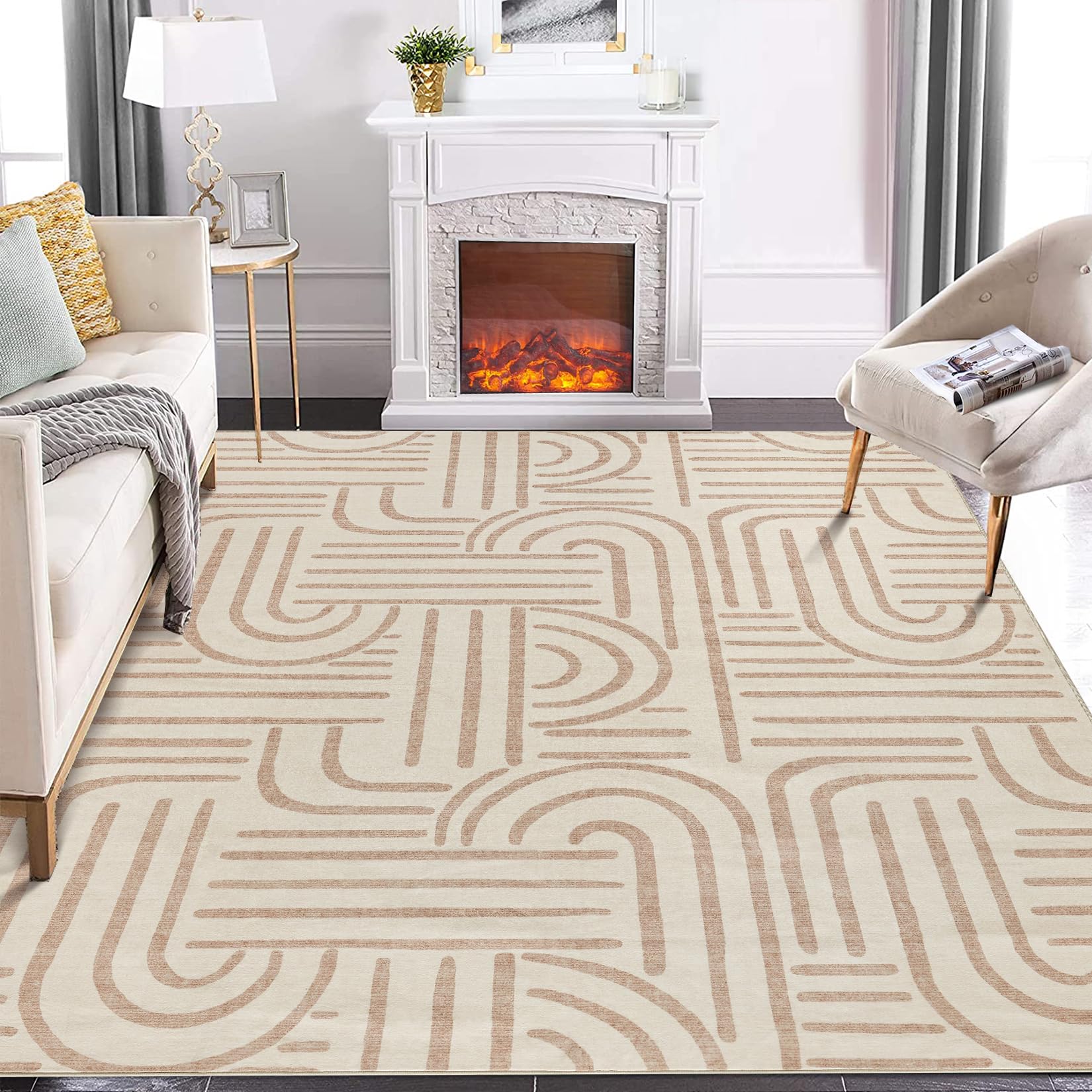 Tapis de salon Garvee 200x290 cm, lavable, antidérapant, à poils courts, gris, pour salon, chambre ou salle à manger