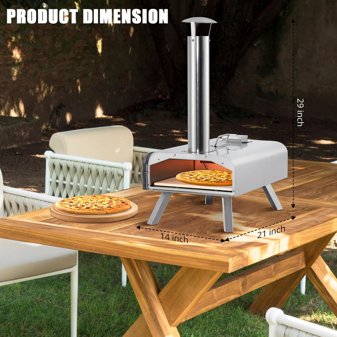 Four à pizza d'extérieur Garvee 12 pouces à granulés de bois, portable, en acier inoxydable, avec thermomètre, pour le camping et le jardin, noir