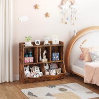 Étagère à jouets Garvee avec 3 étagères et 2 boîtes basculantes pour chambre d'enfant et salle de jeux, en bois, anti-basculement, marron, 91,5 cm (L) x 29 cm (l) x 80 cm (H)