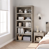 Garvee bibliothèque étroite 116 × 46 × 23 cm, 5 niveaux en MDF et bois, finition grise