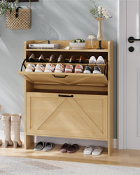 Rangement à chaussures Garvee avec 2 tiroirs pliables, marron rustique, pour entrée et couloir, durable, gain de place, en bois