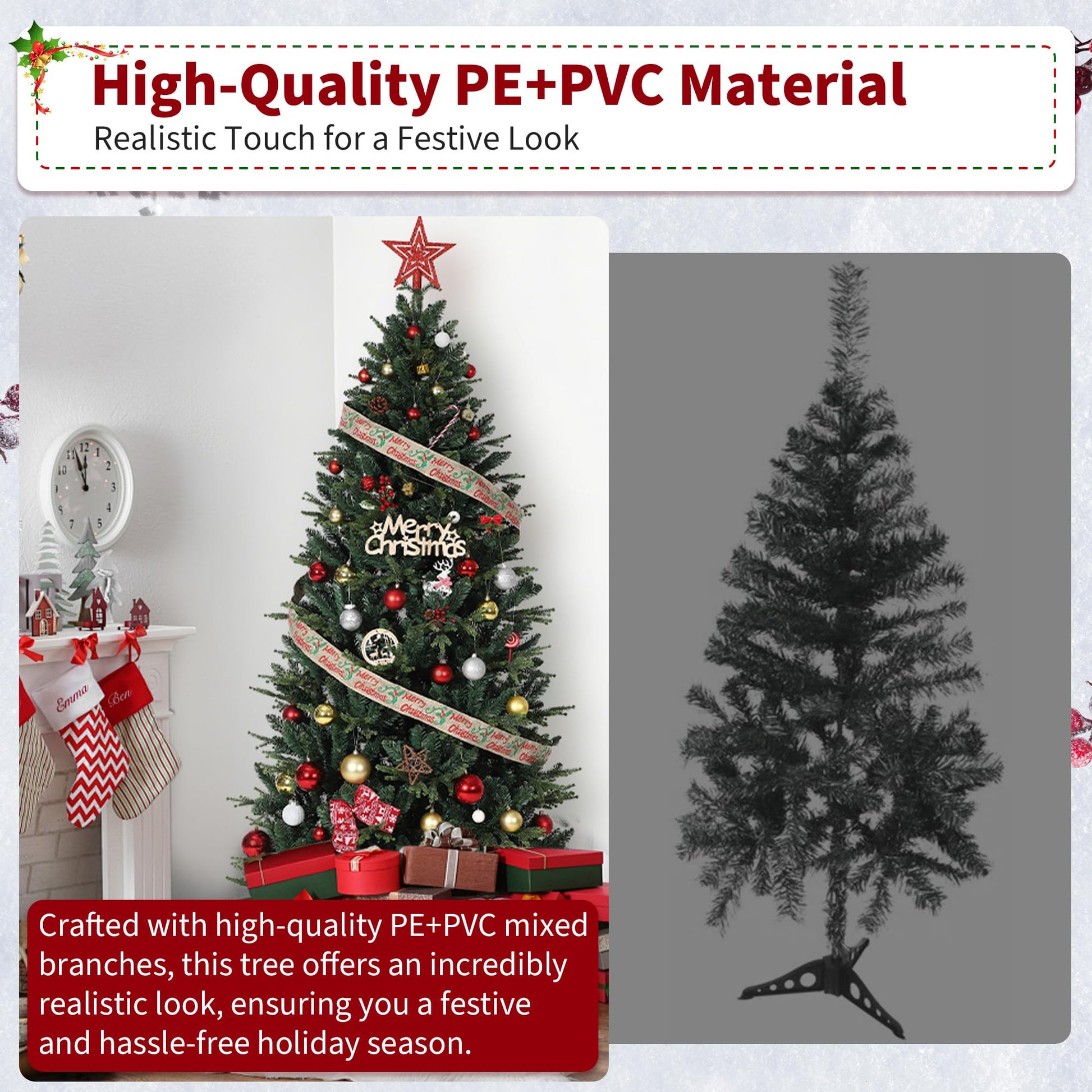 Sapin de Noël artificiel Garvee 180 cm en PE/PVC, illuminé pour créer une ambiance de Noël festive et idéale pour les fêtes de famille.