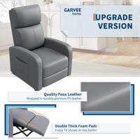 Fauteuil inclinable Garvee pour adulte, en cuir PU ergonomique et réglable, avec poche latérale, pour salon ou home cinéma, noir.