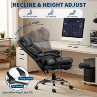 Chaise de bureau Garvee en cuir PU, ergonomique et réglable, avec repose-pieds, structure en métal et pivotement à 360°, idéale pour la maison, le bureau et les jeux vidéo (noir).