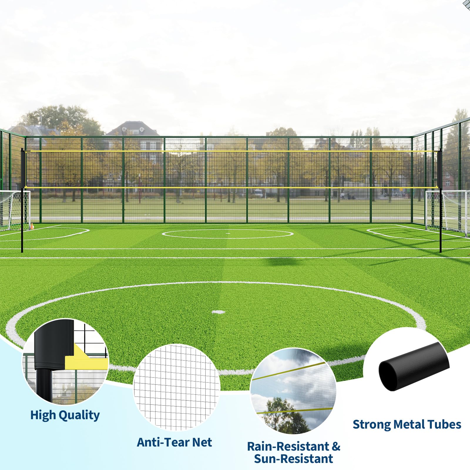 Filet de volley-ball Garvee de 9,75 m (32 pi) pour extérieur, résistant aux intempéries, en polyéthylène, hauteur réglable, autoportant et portable pour jardin et plage.
