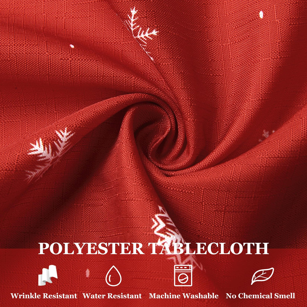 Garvee Nappe de Noël ronde à motif flocons de neige et épingles, déperlante, en polyester, idéale pour les fêtes de Noël et du Nouvel An, Rouge, 152 cm