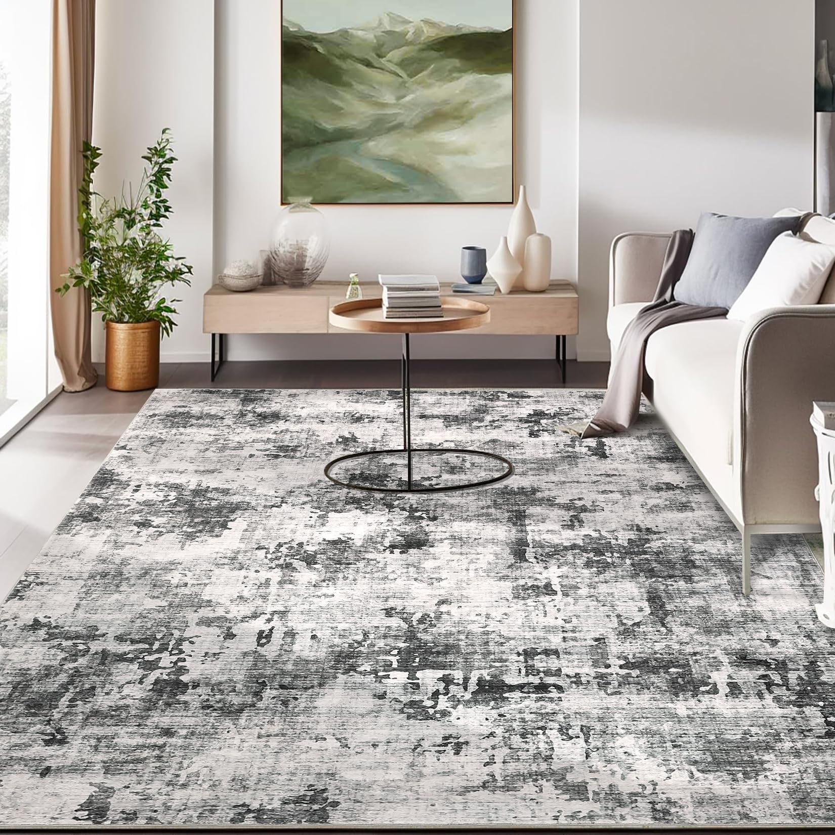 Tapis Garvee moderne lavable, antidérapant, doux et pliable, pour salon et chambre, gris, 240 x 340 cm
