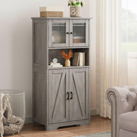 Armoire de salle de bain haute Garvee à 4 portes, étagères réglables, MDF, grise, pour cuisine et salon, autoportante, 60 x 30 x 128 cm