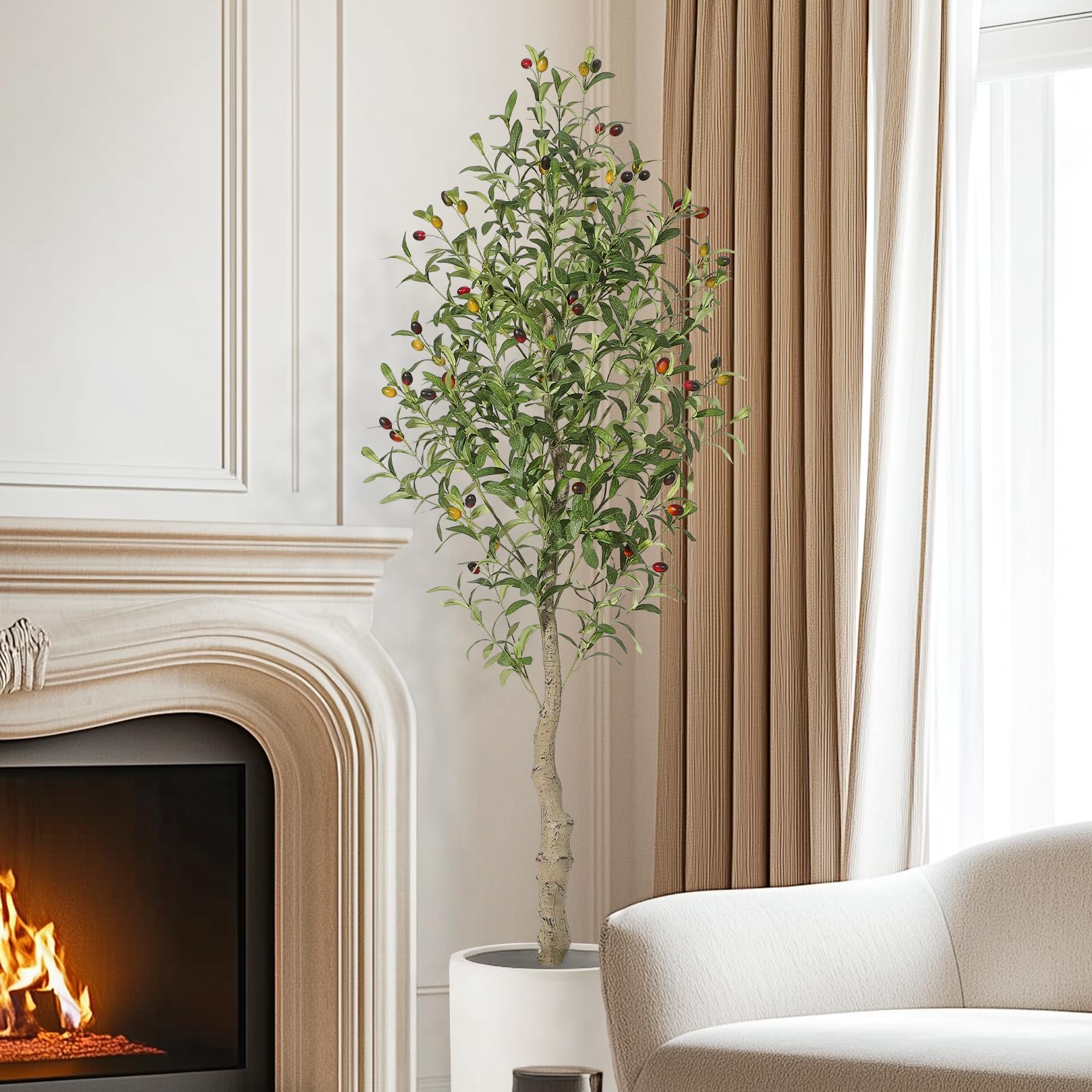 Garvee Olivier Artificiel 150 cm avec Pot Lesté en Ciment, Branches Ajustables, Décoration Intérieure pour Maison et Bureau