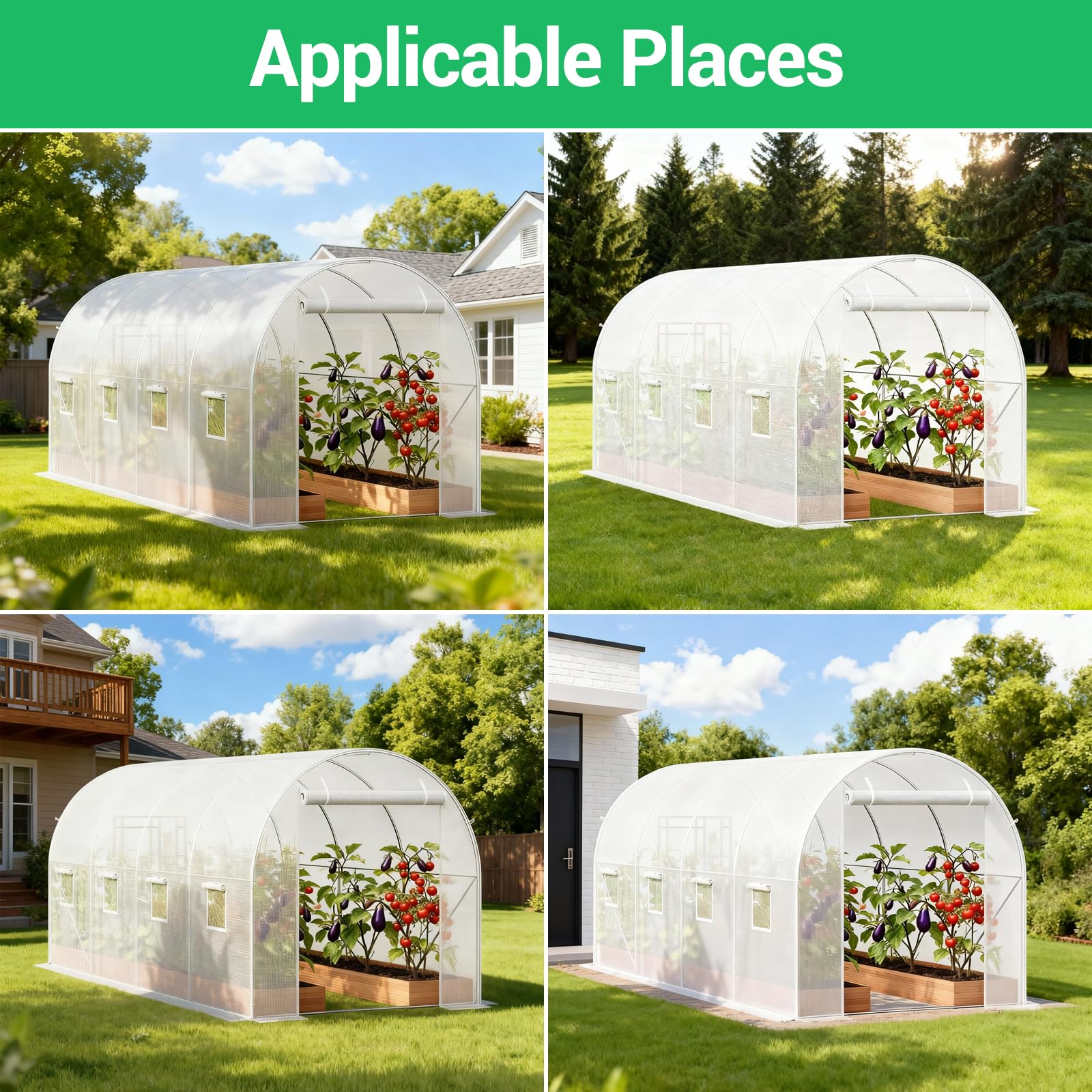Serre tunnel Garvee avec structure en acier robuste, couverture en PE et porte grillagée pour jardin et agriculture, 4,45 x 1,95 x 1,92 m