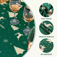 Nappe de Noël ronde Garvee 152 cm verte, imperméable et lavable, en polyester, idéale pour les fêtes, la cuisine et la salle à manger.