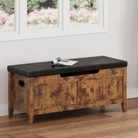 Coffre-banc de rangement Garvee en bois avec charnières de sécurité, assise rembourrée et poignées ergonomiques, idéal pour le salon et la chambre, 100 cm (39,4 po), marron.