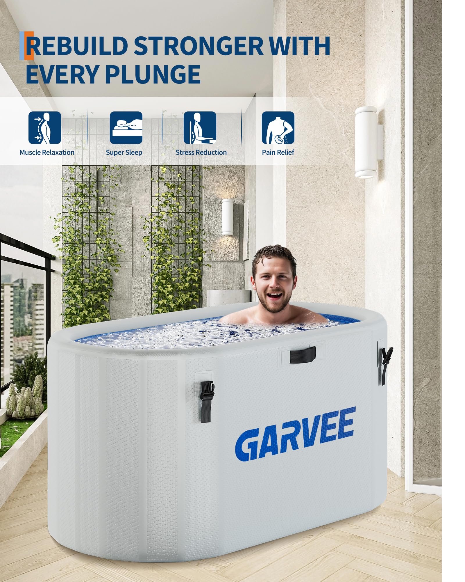 Baignoire glacée Garvee pour athlètes, 248 gallons (930 litres), ovale, portable, en PVC et fibre de verre, couvercle isolé, pour la récupération