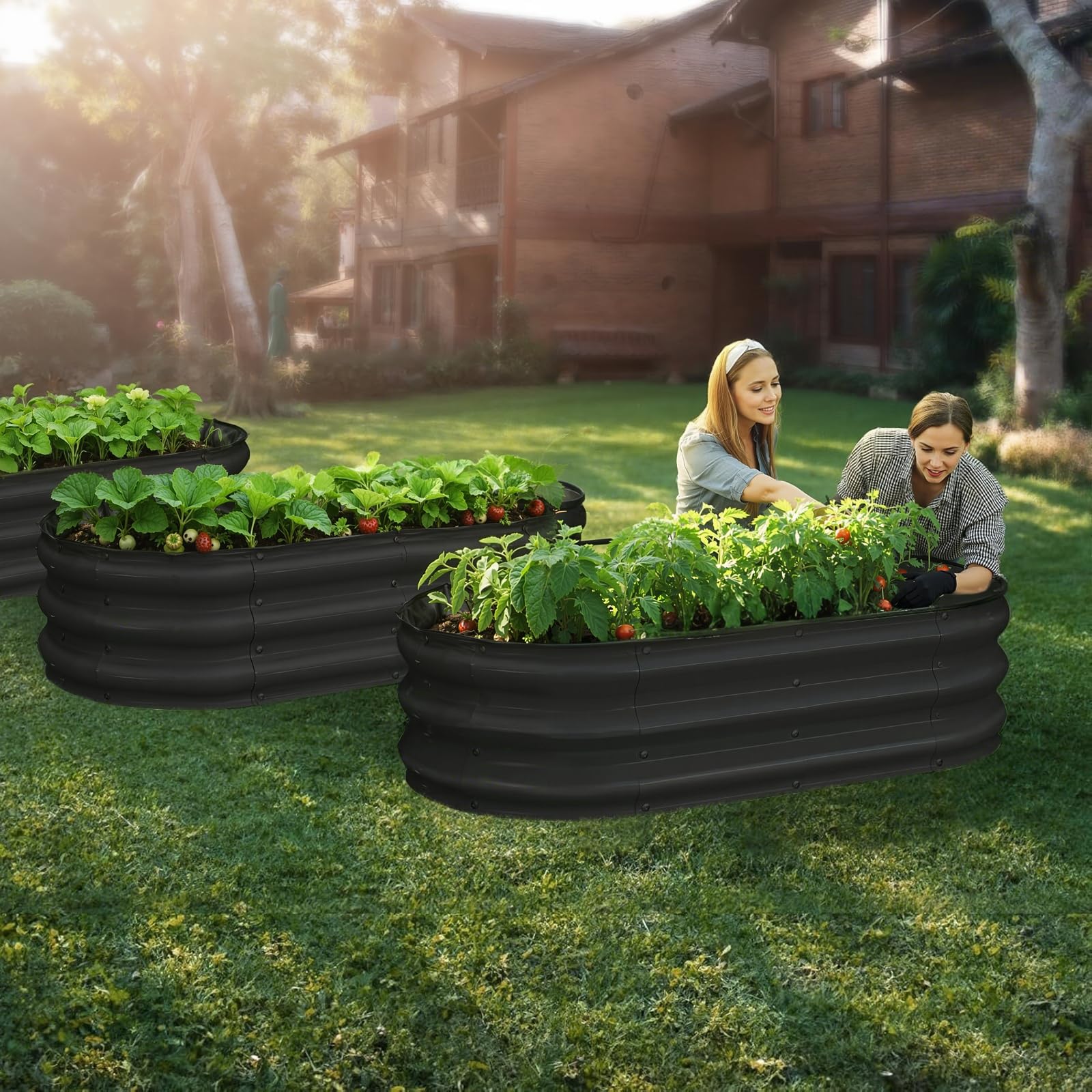 Jardinière surélevée ovale sans fond en métal galvanisé Garvee, 195 x 60 x 28 cm, avec rebord de sécurité