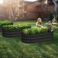 Jardinière surélevée ovale sans fond en métal galvanisé Garvee, 195 x 60 x 28 cm, avec rebord de sécurité