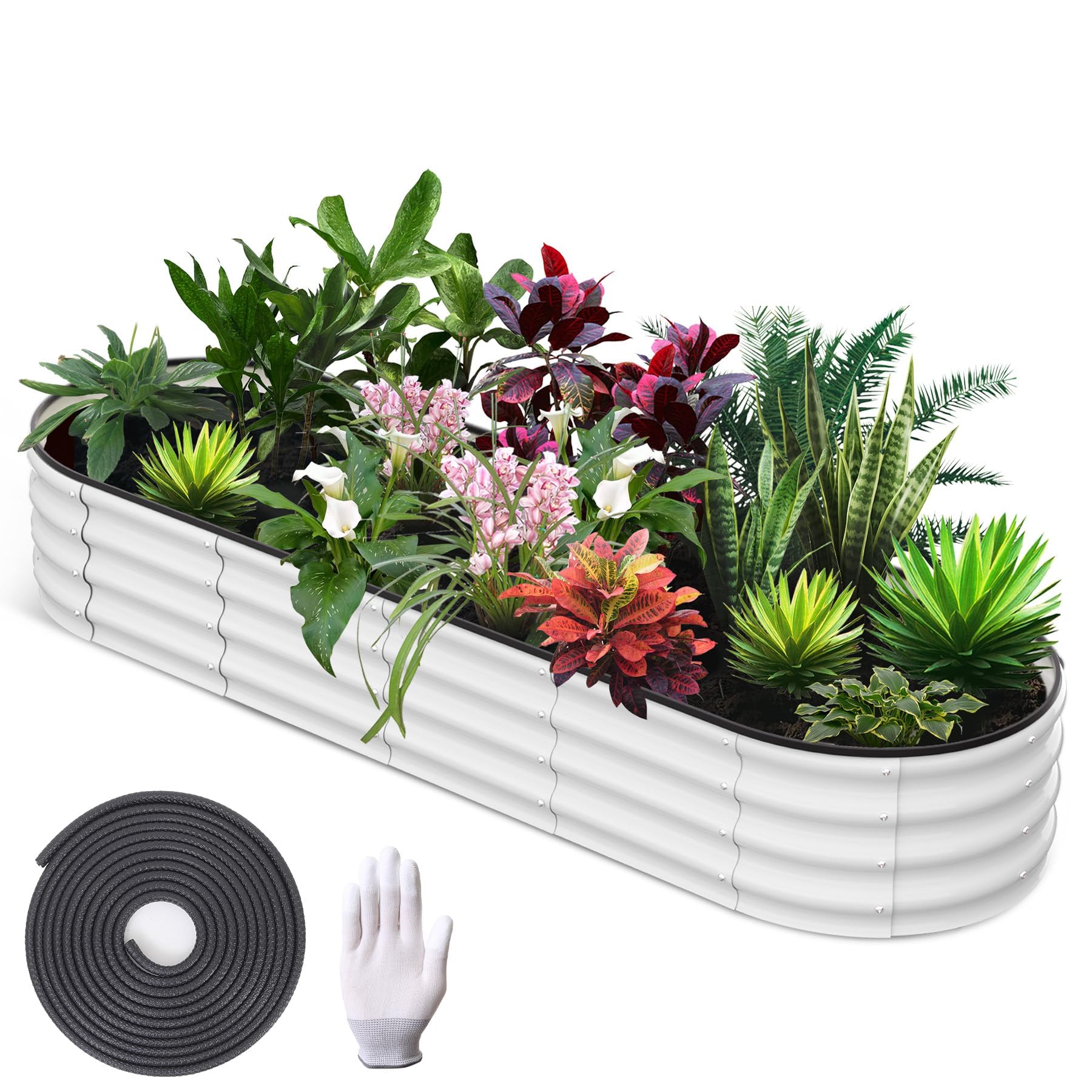 Carré de jardin surélevé Garvee, en métal ovale, avec revêtement aluminium-magnésium-zinc, pour le jardin, flexible, robuste, résistant aux intempéries, design moderne