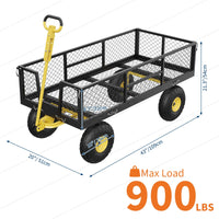 Chariot de jardin GARVEE 408 kg (900 lb), acier robuste 109 × 51 cm, côtés grillagés amovibles, poignée réglable, pneus 25 cm