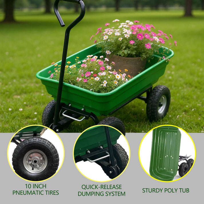 Chariot utilitaire de jardin avec grande benne de chargement