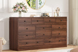 Garvee commode 12 tiroirs avec prise intégrée pour chambre salon couloir, 155 cm bois massif, 2 prises ac et 2 usb, design résistant - Brun