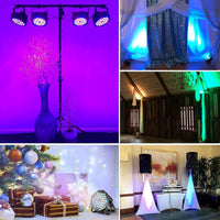 Lot de 4 projecteurs LED GARVEE RGB 36 LED DMX512 activés par le son, support métallique, protection IP20, noir compact, idéal pour soirées disco et scènes.