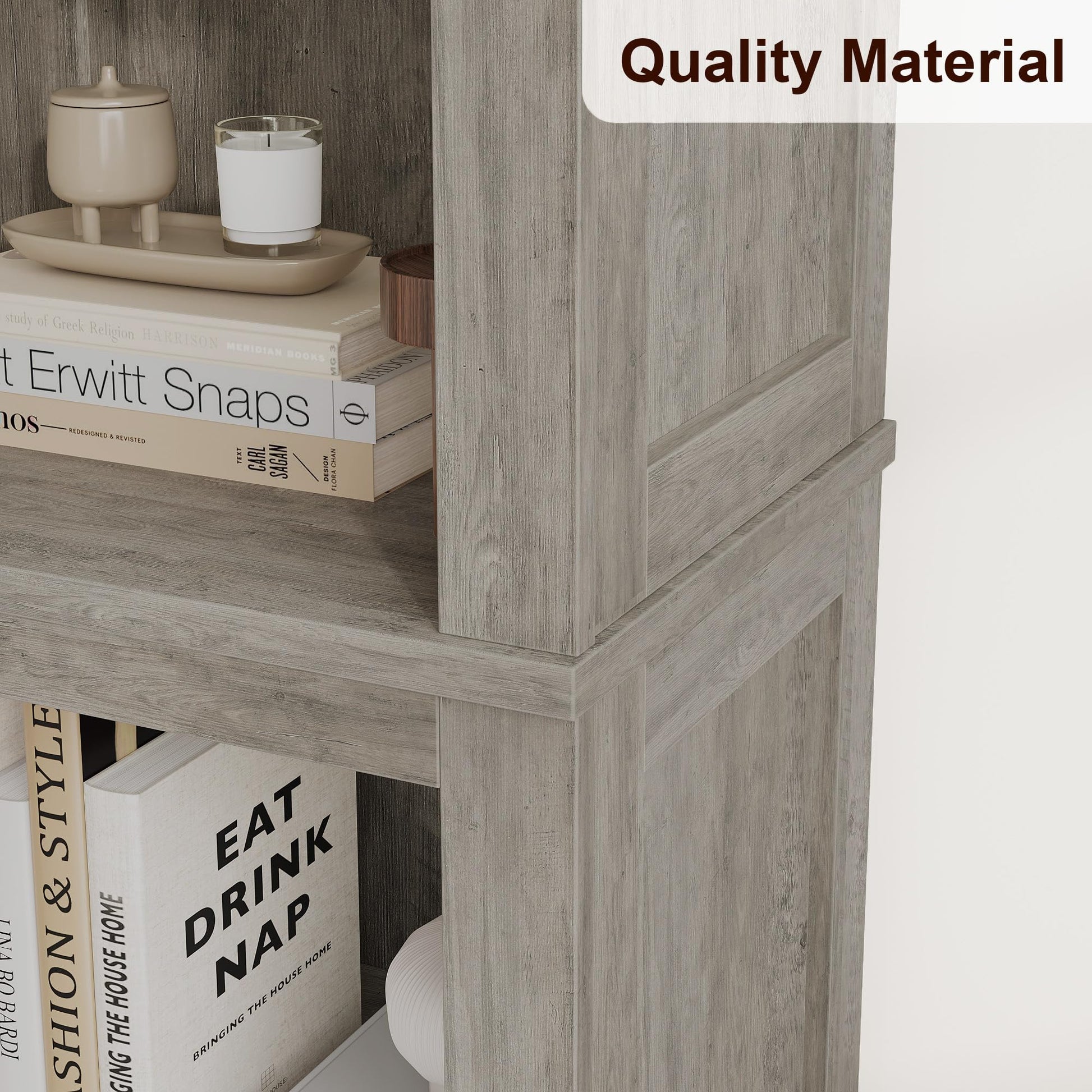Bibliothèque étroite Garvee à 5 niveaux avec étagères réglables, idéale pour le salon et le bureau, hauteur 180 cm, grise, pieds en bois, structure robuste en MDF.