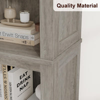 Bibliothèque étroite Garvee à 5 niveaux avec étagères réglables, idéale pour le salon et le bureau, hauteur 180 cm, grise, pieds en bois, structure robuste en MDF.