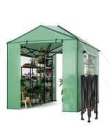 Garvee serre pop-up en PE avec cadre en acier, portes zippées, fenêtres en maille, verte, pour jardin extérieur - Vert