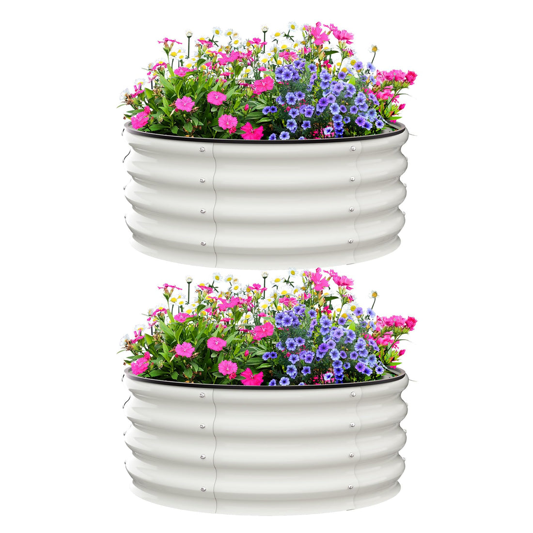 Potagers surélevés Garvee, lot de 2, 60 x 60 x 30 cm, galvanisés, antirouille, fond ouvert, en acier blanc, pour légumes et fleurs