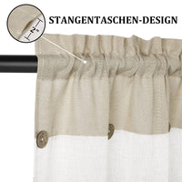 Garvee Vitrage Lot de 2 petits rideaux patchwork à boutons, aspect lin, beige clair, 69 x 91 cm, rideaux de style bistro pour cuisine ou salon