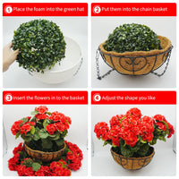 Garvee Lot de 2 fleurs de géranium artificielles, résistantes aux intempéries, panier marron, à suspendre, pour jardin et terrasse, réalistes, rouges