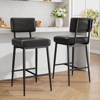 Ensemble de 2 tabourets de bar Garvee, 66 cm (26 po), revêtement en similicuir, dossier ergonomique, pieds en métal, pour îlot de cuisine, noir