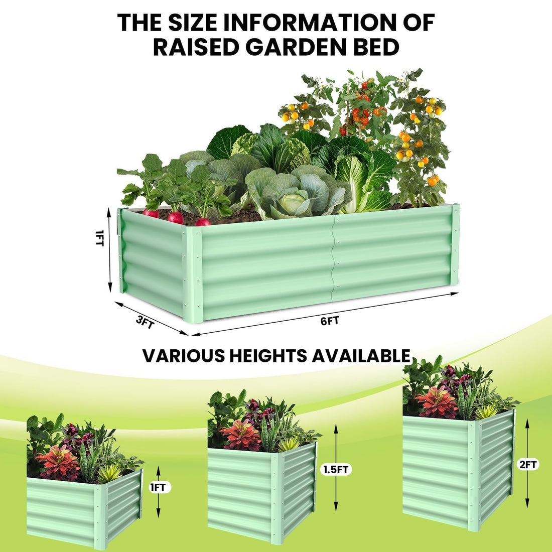 Jardinière surélevée galvanisée Garvee, 180 x 90 x 30 cm, en métal, 3 hauteurs, fond ouvert, rectangulaire, pour jardin et terrasse.