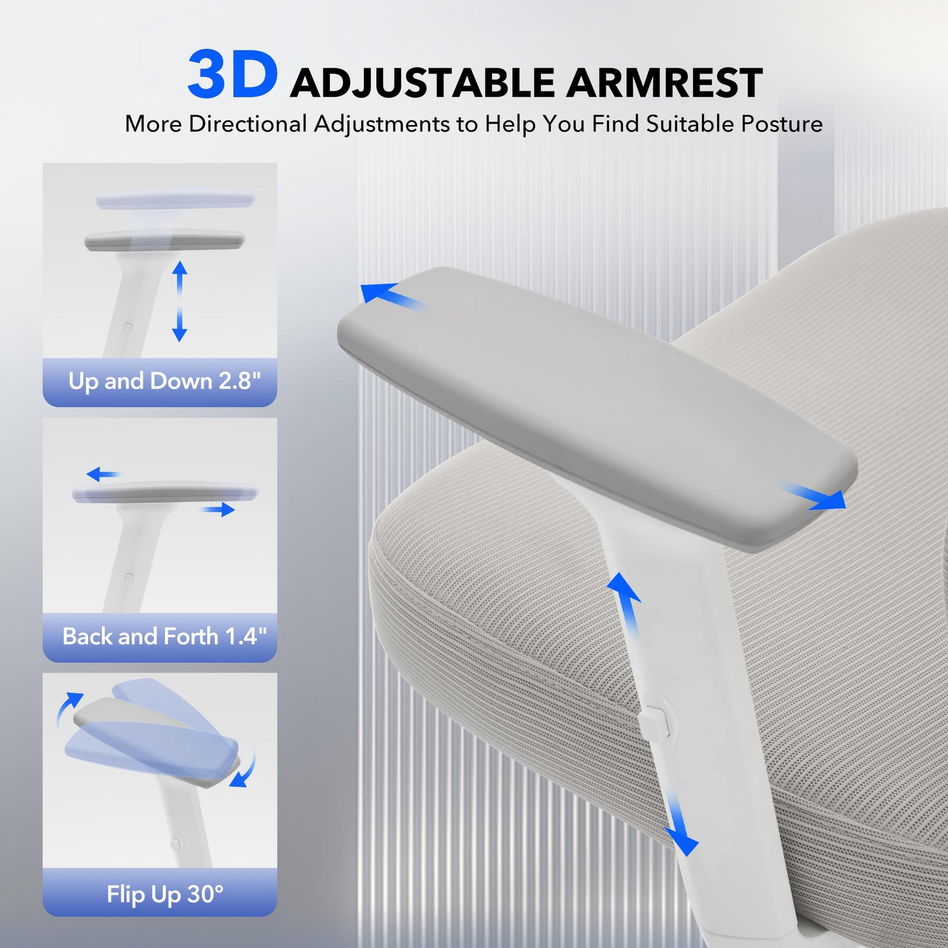 Chaise de bureau ergonomique Garvee en maille avec soutien lombaire réglable, accoudoirs 3D, structure en métal, hauteur réglable, noire, pour bureau à domicile