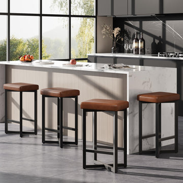 Ensemble de 4 tabourets de bar Garvee, 62,5 cm, revêtement en similicuir, structure en métal, style moderne, sans dossier, idéal pour îlot de cuisine ou salle à manger, noir