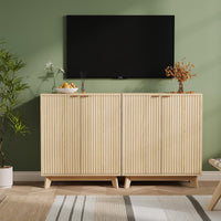 Buffet Garvee avec espace de rangement, buffet en bois, 2 portes, étagères réglables, design cannelé, poignées en métal, naturel, salle à manger et salon