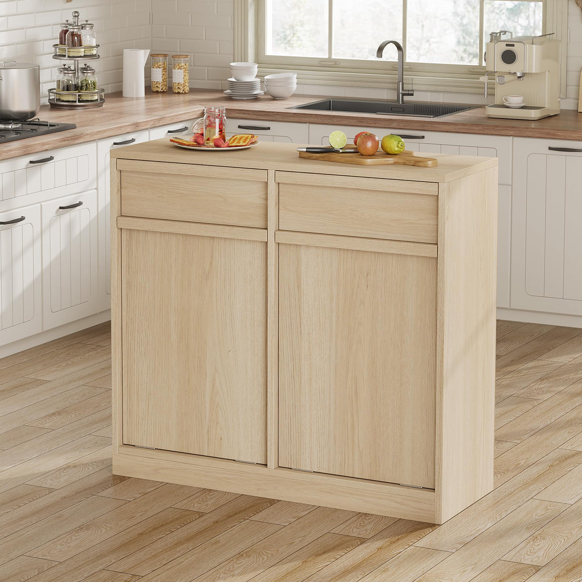 Poubelle moderne Garvee de 38 litres (10 gallons), résistante aux animaux, en bois, sur pied, pour la cuisine et le salon, gain de place, système basculant