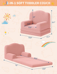 Canapé Garvee Kids 2-en-1 réversible, canapé et méridienne, rose couronne, pour salle de jeux, mousse confortable, housse douce en sherpa