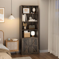 Bibliothèque Garvee avec portes, style industriel, 6 étagères, profondeur, capacité de charge 30 kg, design rustique en bois, pour bureau et salon, blanc