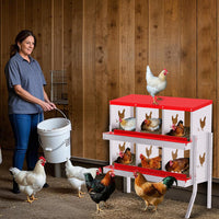 Garvee pondoir pour poules à 6 compartiments avec pieds, collecteur d’œufs automatique en acier galvanisé de 0,7 mm, nichoir avec toit incliné pour volailles, poulailler et ferme, rouge