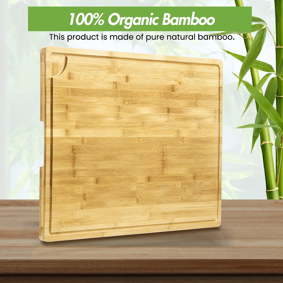 Garvee Planche à découper en bambou 76×51cm avec rigole à jus et poignée pour cuisines domestiques et professionnelles. Bois naturel, robuste et